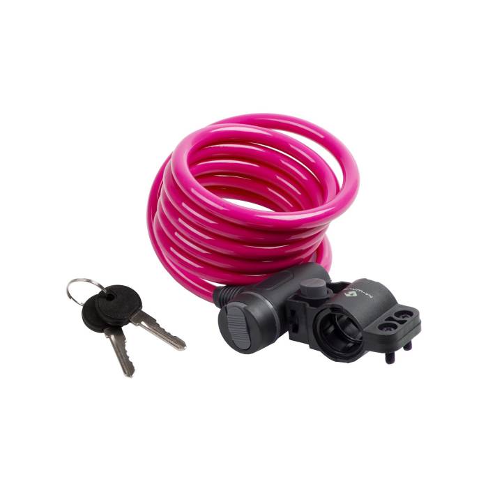 Zár spirál kulcsos 10 x 1800 mm - m-wave (tartóval) pink