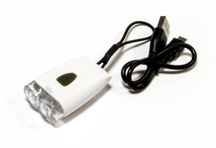 Villogo első akkus 2 led 3 funkciós szilikon - fehér + tartozék usb töltő