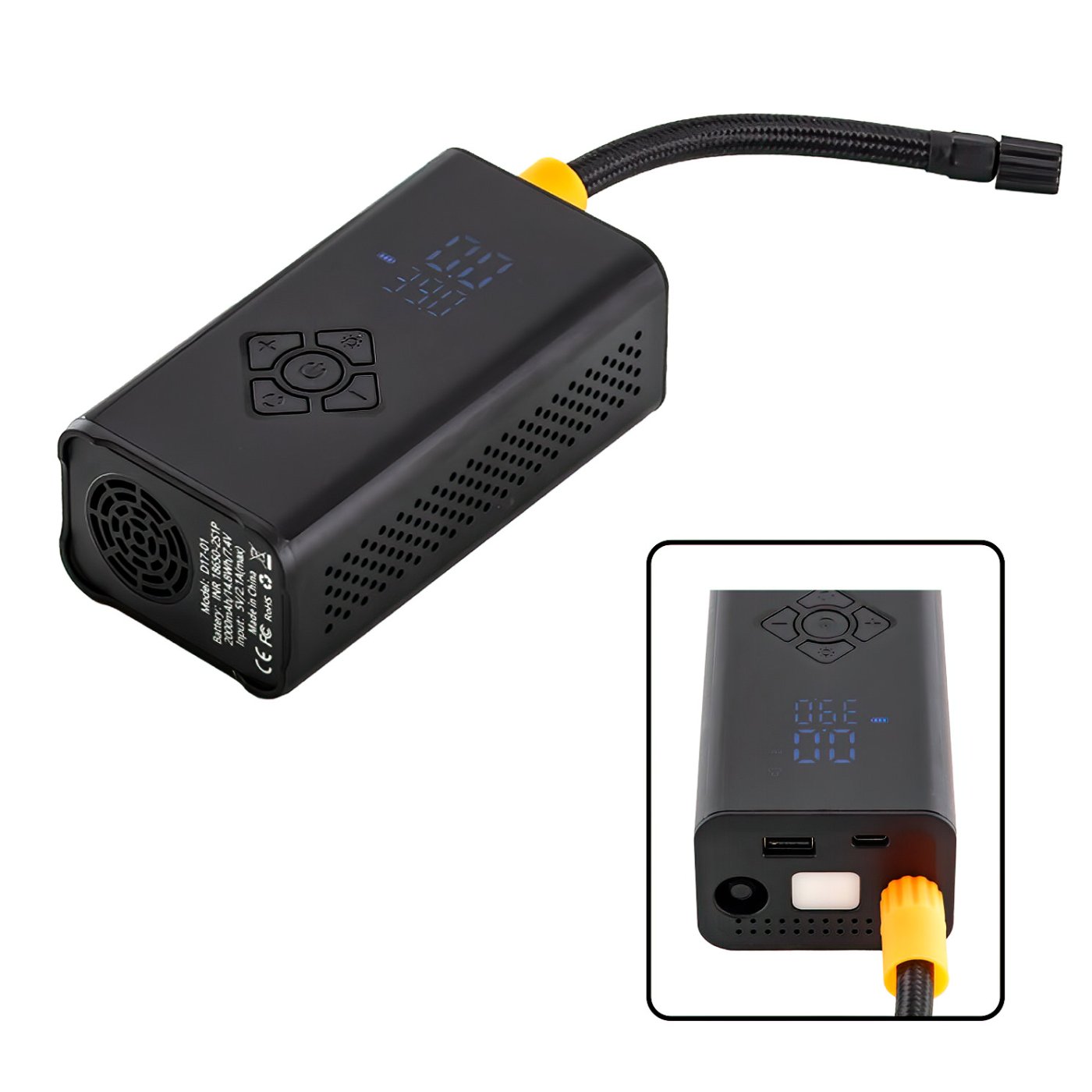 PUMPA AKKUS 90W 8BAR 18L/PERC FEKETE AV-DV-FV 120PSI=8,5BAR USB-C + POWERBANK