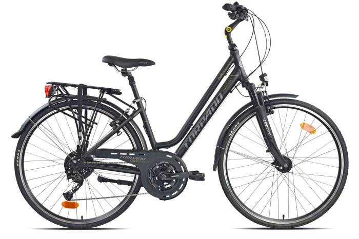 Kerékpár Torpado T411 női NAVIGATOR LUX, SHIMANO ALIVIO, 24 sebességes, agydinamós, 46cm, FEKETE - AKCIÓS!