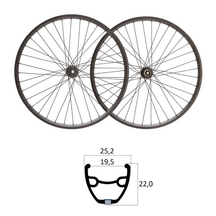 Kerékszett MVTek GRAVEL TLR Disc Shimano agyakkal SH 9/10/11S 6-csavaros átütős 12x100/12x142 32H (párban) fekete