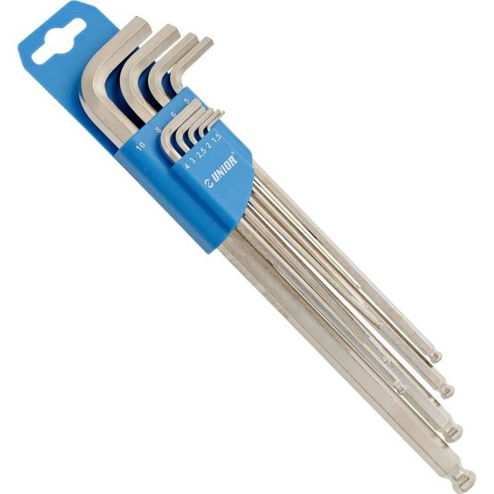 Szerszám Unior 220/3SLPH (1,5-10/9), gömbvégű imbuszkulcs-készlet, hosszú típus, müanyag függesztőn