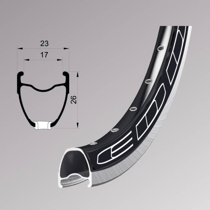 Felni REMERX EDDY RX917 duplafalu 622x17mm magassága: 26mm, 32H sziplán szegecselt, fékfelületes, fekete