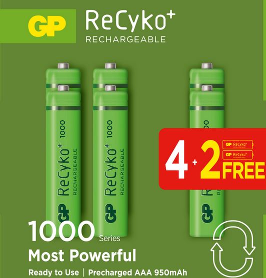 elem GP 1000mAh RECYKO AAA tölthető akku Ni-Mh 4   2 db-os - papírdobozos