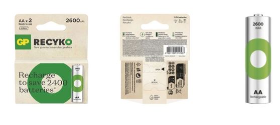 elem GP 2600mAh RECYKO AA tölthető akku Ni-Mh 2 db-os - papírdobozos