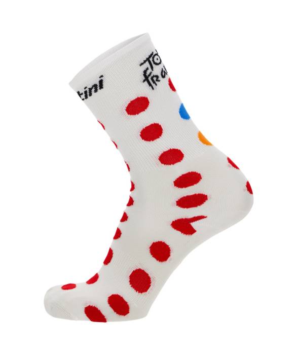 Zokni Santini Tour de France Fan Official 2023 GPM Leader fehér/piros pöttyös XL-XXL 44-47