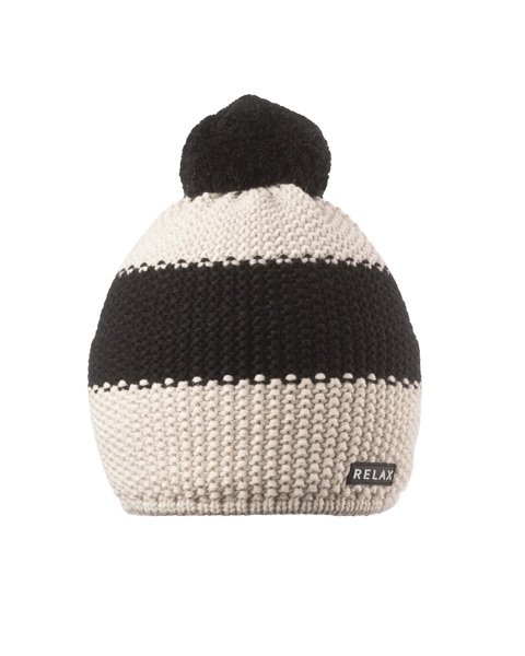 Téli kötött bojtos sapka FELNŐTT MÉRET Relax LEGOS krém/fekete (RKH222E)