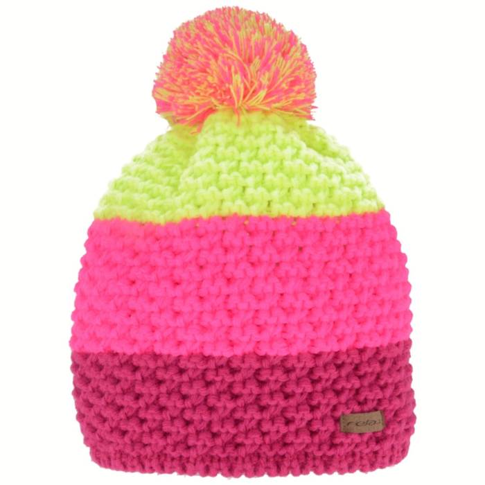 Téli kötött bojtos sapka FELNŐTT MÉRET Relax BAR rózsaszín, neon rózsaszín, neon sárga (RKH73A1)