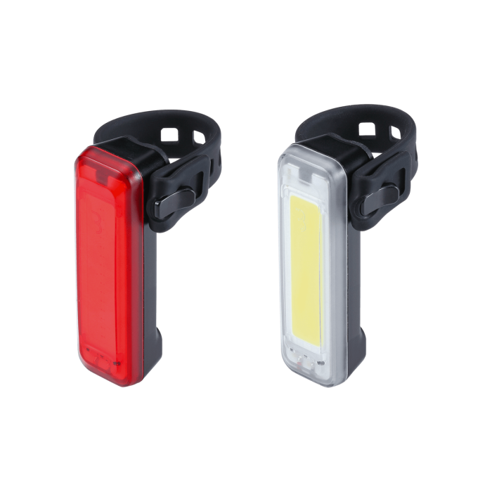 BBB Cycling kerékpáros lámpa szett BLS-138 SignalCombo, 57 és 20 lumen (elsõ és hátsó), 5 mód, micro USB tölthetõ 300mAh akku, gumis felfogatással (BLS-83 helyettesítõje)