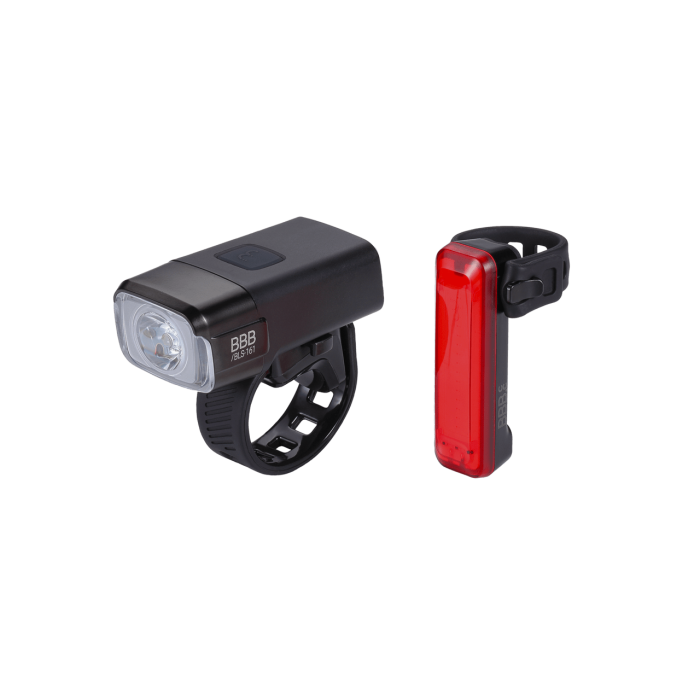 BBB Cycling kerékpáros lámpa szett BLS-165 NanoStrikeCombo, 600 és 20 lumen, 6 és 5 mód, micro USB tölthetõ 2000 és 300 mAh akku (elsõ és hátsó), gumis felfogatással (BLS-133 helyettesítõje)