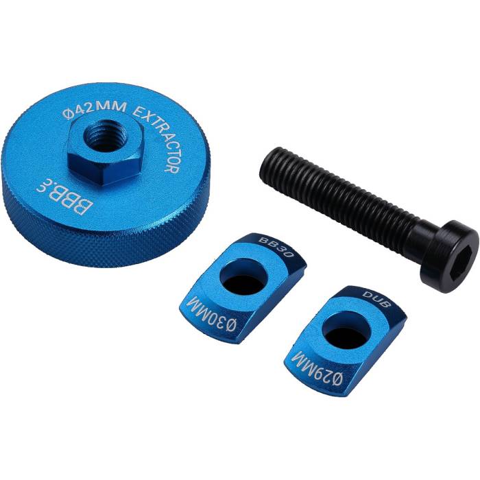 BBB Cycling kerékpáros szerszám - középrész csapágy lehúzó BTL-233 Bearing Remover DUB/BB30, 17mm-es villáskulcs kell hozzá, 29 és 30 mm-es kinyomólapokkal, 42 mm-es kihúzócsésze O-gyûrûs védõvel