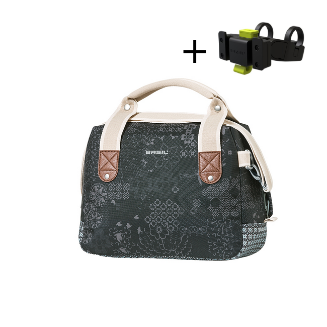 Basil kormánytáska Boheme City Bag, KF kompatibilis, kormányadapterrel (TBA 70177), charcoal fekete